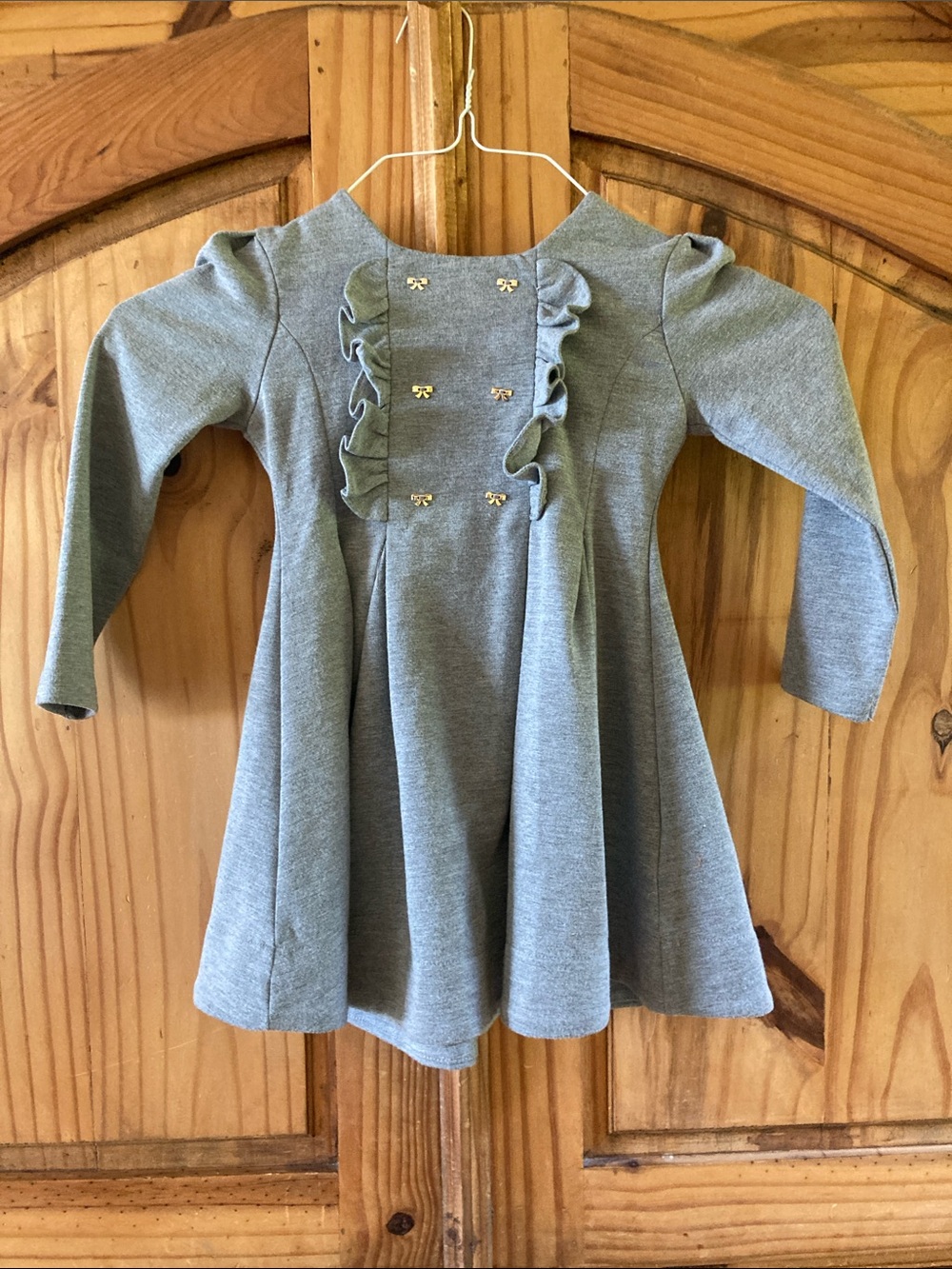 Girls Mayoral gray gold bows long sleeve dress size 3